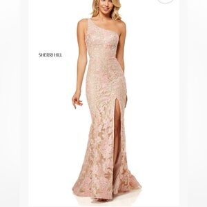 Sherri Hill Embroidered one-shoulder dress with jewel accents and slit NWT